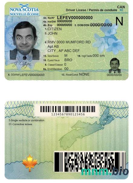 Szablon prawa jazdy Canada Nova Scotia w formacie PSD, ze wszystkimi czcionkami